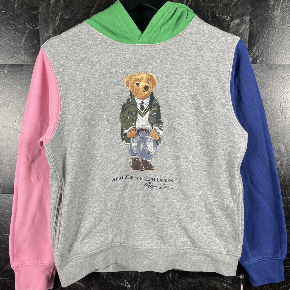 Polo Ralph Lauren Boy's Color Block Polo Bear Hoodie Large (Women's XS)
